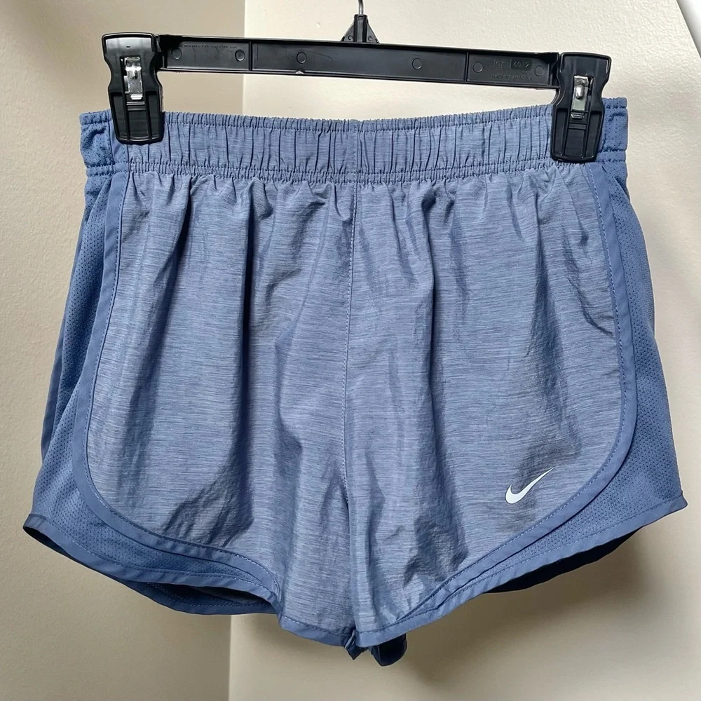 Nike Women's Grey blue Tempo 3” Inseam Running Shorts (obsidian heather) - small